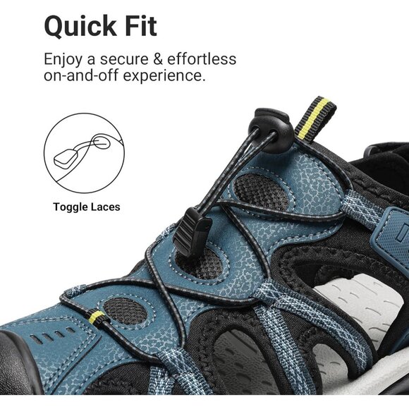 Hiking Sandals Men's Dark Blue Athletic Cushioned Closed Toe Fisherman Shoes - Picture 4 of 8